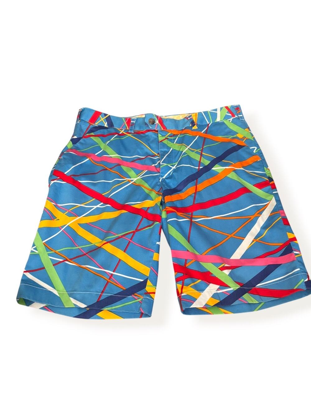 Loudmouth Golf Shorts Mens 36 Blue Abstract Art Colorful Stretch Flat Front